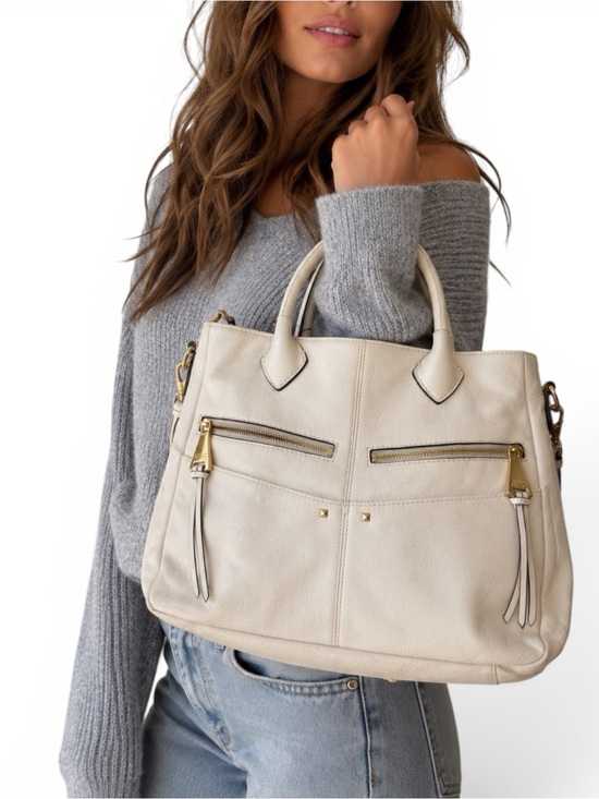 Aimee Kestenberg Handbags - Aimee Kestenberg Cream Pebbled Leather Zip Pocket Tote Bag
